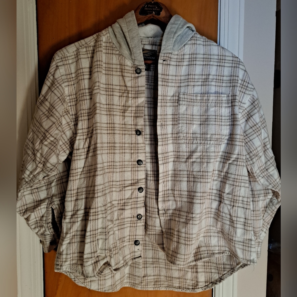 Plugg Plaid Button-Up Shirt with Hood